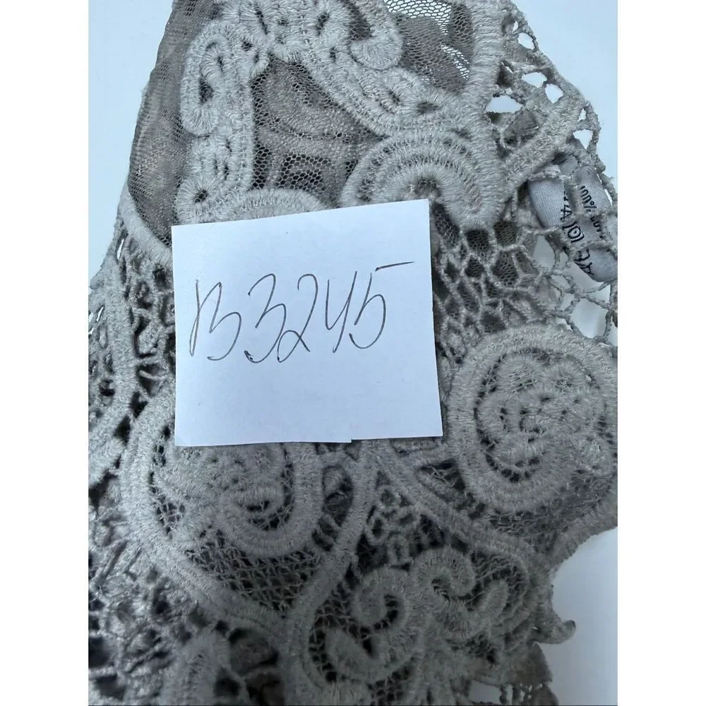 NILE Lace Crochet Vest Gray Boho Sheer Embroidered Tie Front Sz S Made in Italy